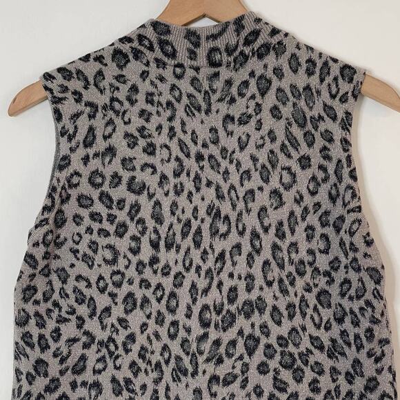 Vintage Kathie Lee Leopard Sleeveless Top Sz S Sweater Tank Gray Black Metallic - Picture 6 of 7